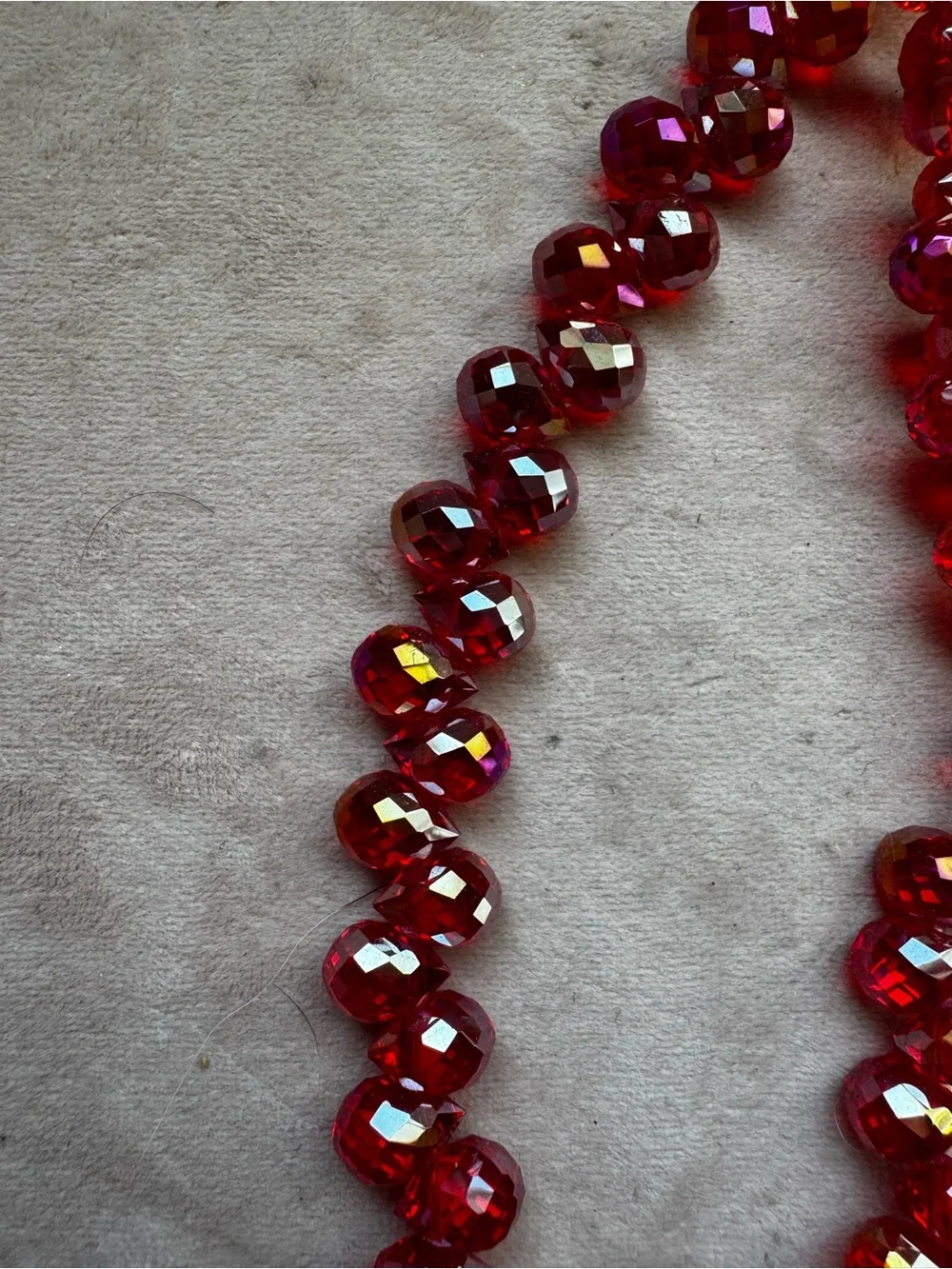 Red Beaded Phone Wrist Strap with Faceted Crystal Accent